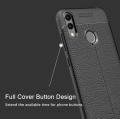Auto Focus for Galaxy A30 Leather Texture Soft Silicone TPU Back Cover For Samsung Galaxy A30 - Black/Blue. 