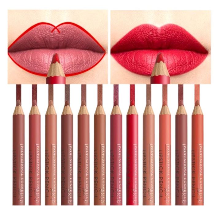 Pack of 12 Lip Liner Nude Velvet Lipstick Pencil Set Waterproof Deal