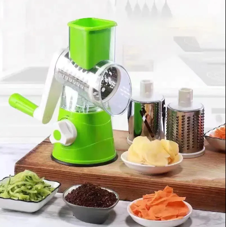 3 in 1 Manual Vegetable Slicer Stainless Steel Manual Vegetable Cutter Slicer Round Slicer Potato Cheese Chopper Blades Multifunctional Kitchen Gadgets Cutting Machine Manual Tabletop Drum Cheese Grater - Potato Slicer - 3 in 1 Slicer - Kadokash