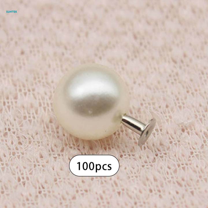 100 Pieces Pearl Rivet Studs White Pearl Beads for Crafts Jeans Bags Shoes Clothes Decoration , 8mm