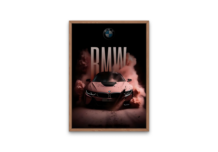 BMW i8 Supercar Poster - A4 Size with Wooden Frame & Plexiglass - Free Shipping!