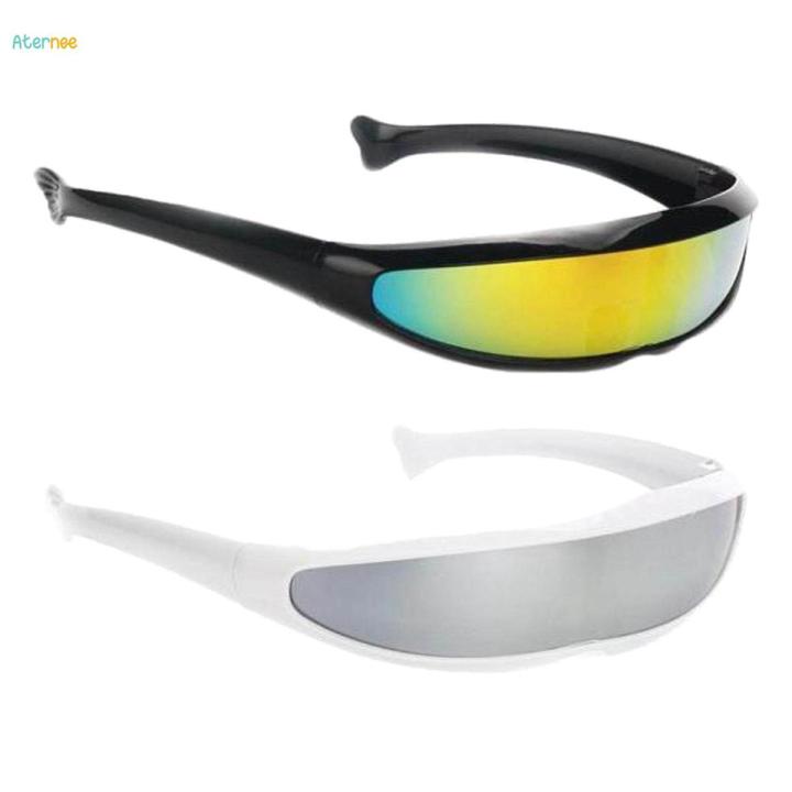 Futuristic Narrow Lens Visor Eye Sunglasses Black+White Frame Silver Mirror