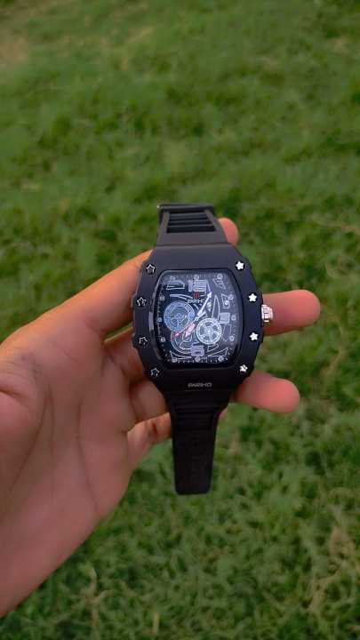 Stylish Richard Mille Style Watch for Men & Boys – Big Dial Fashion Sports Watch | Premium Black Rubber Strap | Chronograph Look Design | Durable Stylish Watch for Casual Wear | Branded Sports Watch for Boys