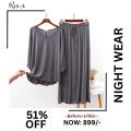 REXBAZAR - Plain Grey V Neck with Palazzo Style Pajama Full Sleeves night suit for her. 