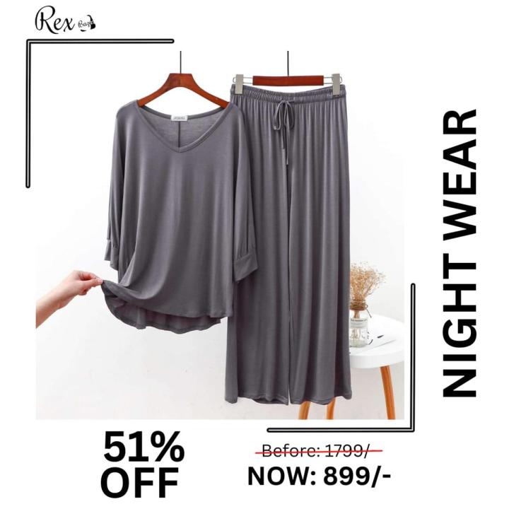 REXBAZAR%20-%20Plain%20Grey%20V%20Neck%20with%20Palazzo%20Style%20Pajama%20Full%20Sleeves%20night%20suit%20for%20her%20-%20Image%202