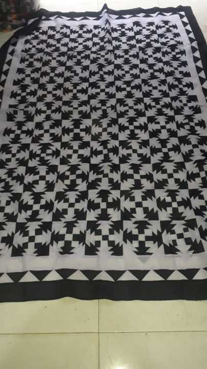 Traditional Sindhi Rilli - Bedsheet - Black and White - Box Design (6ft by 4ft)