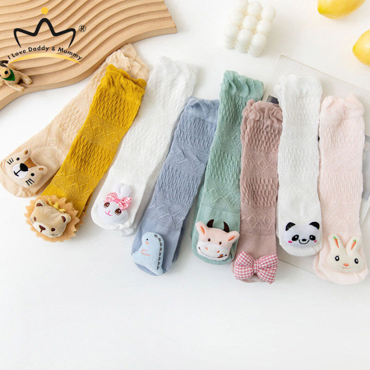 I LOVE DADD&MUMMY 3D Animal Doll Baby Thin Knee Socks Long Socks For Kids Girls Mesh Knitted Stockings Infant Toddler Knee High Socks For Baby Newborn Socks
