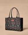 Armario || Taj Guldasta Black Tote Bag || Handicraft Fabric Tote Bag || Handbags For Girls || Bags For Girls || Tote Sholuder Bags For Girls || College bags for girls || Bags For Girls. 