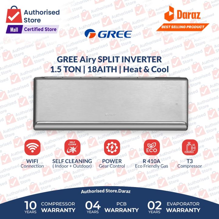 GREE Inverter Split AC ( 2025 New Model ) |  Model: GS-18AITH23 -T3 | 1.5 Ton Full DC Inverter | Big Size Indoor & Outdoor | T3 Compressor | WiFi Enable | Stable Cooling even at High Temperature 68°C | 10 Years Compressor | Warranty