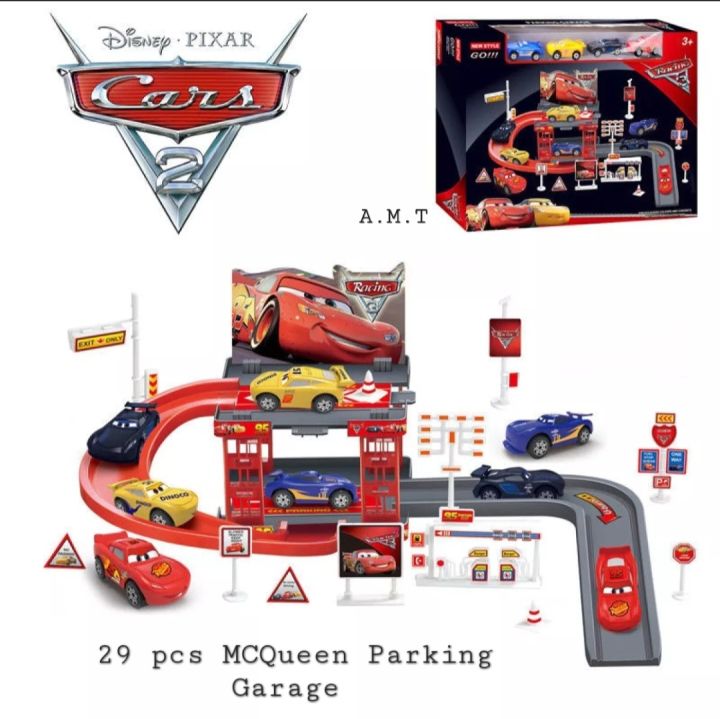Lightning McQueen Car Racing Track Parking Garage Toy 29pc Play Set