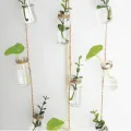 Set of 8 Rope Hanging Small Glass Bud Vase Without Money Plants , Decorative Hanging Glass Plants Vases, Small Hanging Vases, Home Decor, Housewarming Gift. 