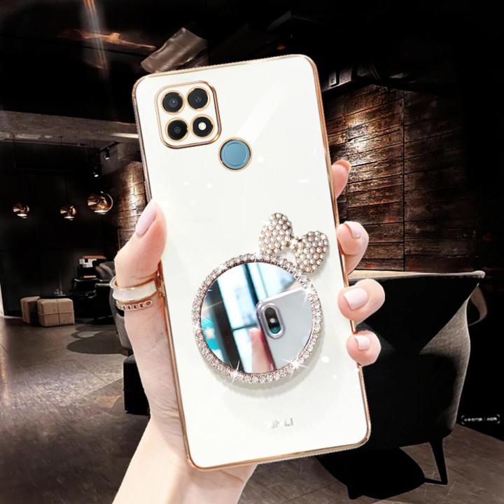 For OPPO A15 Back Cover Bowknot Makeup Mirror Fashion Shiny