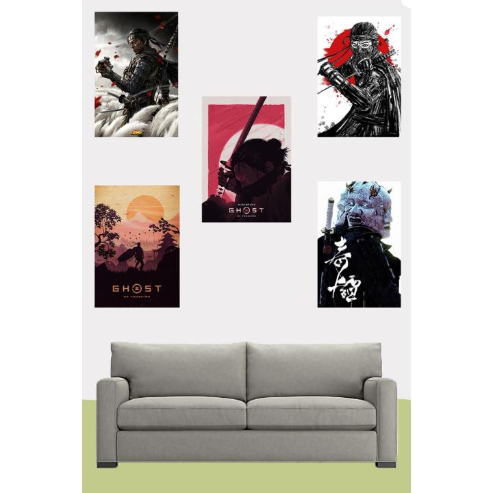 Set of 5-Ghost of Tsushima Games Enthusiasts Posters Vinyl Paper Quotes Vintage Posters Home Room Art Painting Wall Poster
