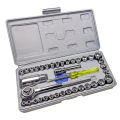 40-Piece SAE/Metric Socket Set with Ratcheting Wrenches, 1/4" & 3/8" Drive, 6-Point Hex Socket Mechanics Kit Tool Kits AA. 