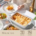 Techmanistan 13.5" Long Rectangular Stripped Ceramic Tray, Oven Safe Ceramic Dish, Baked Rice Baking Tray Cake Tray Pizza Oven Dinner Plate Korean Bowl, Ceramic Baking Dish, Porcelain Baking & Serving Dish, Baking Pan Casserole Dish, Lasagna Pan. 