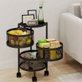 3 Tier Round Basket 360-Degree Rotating Moveable Vegetable & Fruit Organizer Rack for Kitchen Storage Baskets. 