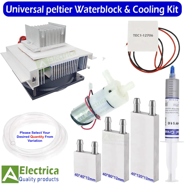 TEC1-12706/12710/12715 40mm*40mm/80mm/120mm Water Cooling Heatsink Block Waterblock and 12v DIY thermoelectric peltier refrigeration kit waer pump Thermoelectric Peltier Module and kit by electrica