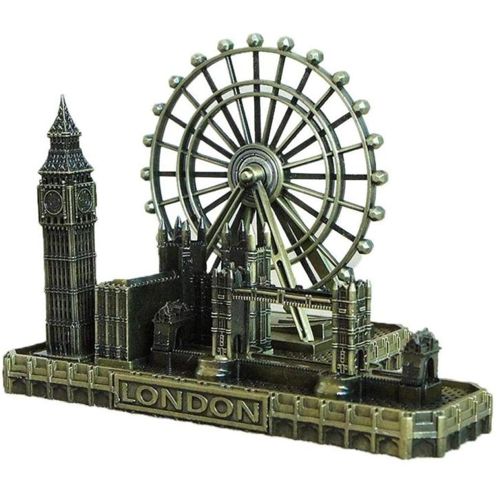 Retro City Bronze London Eye Big Ben Tower Bridge UK Model Decor Metal Statue Figurine Living Room Vintage Home Decor for Gifts Party Desktop Decoration