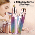 2 In 1 Electric Eyebrow Trimmer Makeup Painless Eye Brow Epilator Mini Shaver Razors Women Portable Facial Body Hair Remover. 