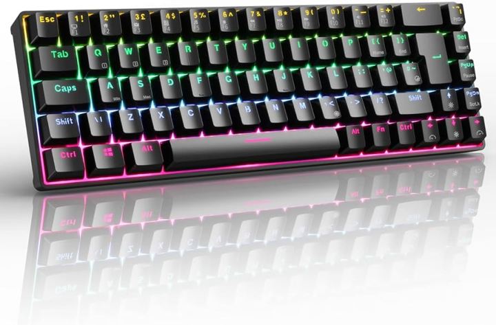 RK ROYAL KLUDGE RK68 Wireless Hot Swappable 65% Mechanical Keyboard, 68 Keys Compact Bluetooth Gaming Keyboard with Stand-Alone Arrow/Control Keys, Blue Switches_ UK Layout