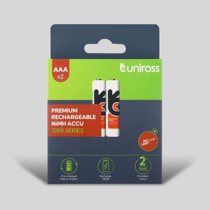Uniross AAA 1000 Ni-Mh Hybrio Rechargeable ( 2 Batteries )