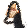 Natural smooth fancy Sulemani Black Aqeeq Tasbih 21 Beads – muslim Agate zikr prayer Sumaimani haqeeq Tasbeeh - handmade 14mm tasbi counter Stress Relaxation. 