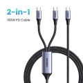 UGREEN 100W Double Type C 2-in-1 Fast Charging Cable  5A Space Gray Aluminum Shell Braided Data Cable E-Marker for iPhone 15 Series Samsung S24 S23 Ultra iPad Pro Macbook Switch. 