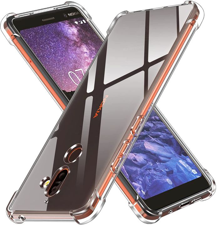 For Nokia 7 Plus Back Cover Shockproof Transparent Soft TPU Silicone Protector Phone Case with Shock Absorption Bumper Corners