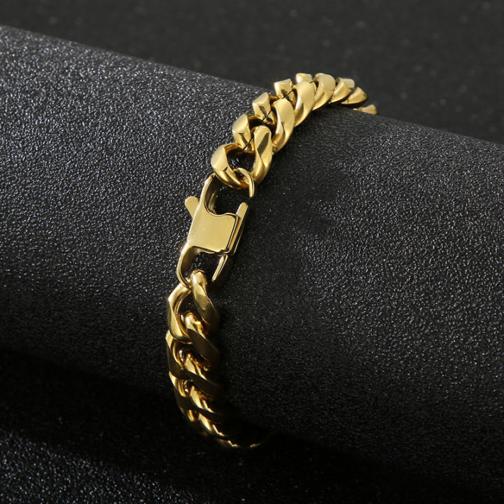 Douyin Internet celebrity with the same style of dropshipping European and American fashion simple electroplating encrypted titanium steel men's bracelet necklace