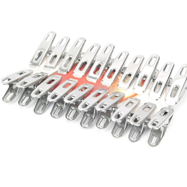Pack of 24  Stainless Steel Clothes Pegs ( Clothing Line Pegs - Steel Clips )
