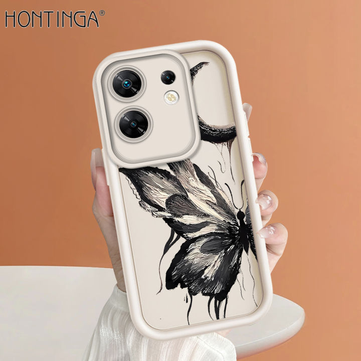 Hontinga for Infinix Zero 30 4G Back Cover black butterfly Pattern Ladder Soft Camera Protection Rubber Phone Case for Girls