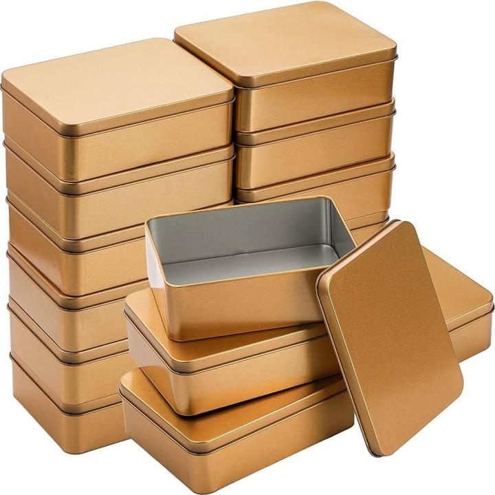Rectangular Tin Boxes with Lids, Empty Hinged Tins, Metal Storage Organizer Tins for Candy, Treats, Gifts, Favors and Crafts,