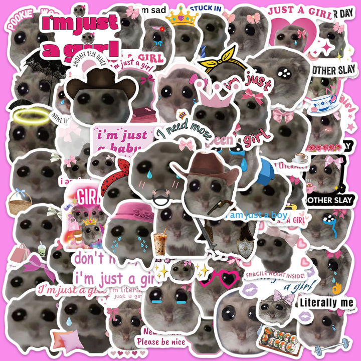 56PCS Sad Hamster Meme Stickers Cute Cartoon Graffiti Decals For Laptop Luggage Water Cup Notebook Jukebox Waterproof Stickers