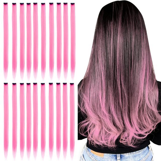 Pack of 3 Baby Pink Highlight Hair Strips for Girls & Women – Clip-In Synthetic Extensions