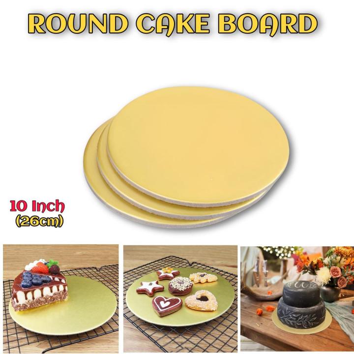4Pcs - 10 Inches Golden Round Cake Board Circle Cardboard Base for Cake Decorating Supplies Party Cupcake Dessert Tray Cake Tools for Wedding Birthday Party