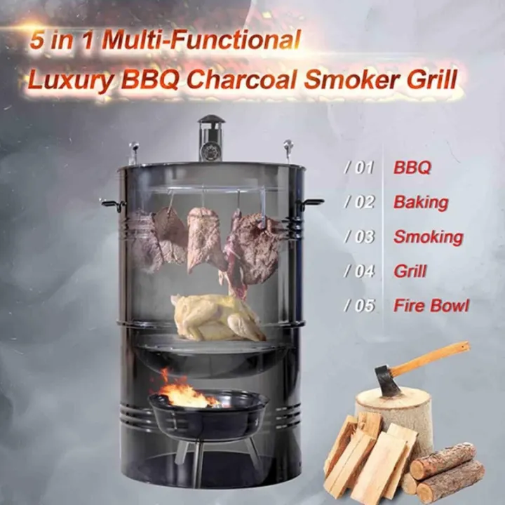 CMI%20Vertical%20Charcoal%20Smoker%20Grill%2018%20Inch,%20Heavy%20Duty%20Round%20BBQ%20Grill%20Multi-Function%20Barrel%20Grill%20For%20Outdoor%20Cooking,%20Black%20-%20Image%202