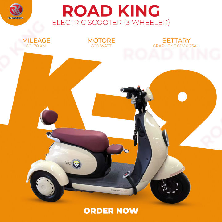 Road King K-9 Electric Scooty for Disabled Persons – 3-Wheeler, 800W Motor, 60-70KM Range, USB Charging, Cruise Control