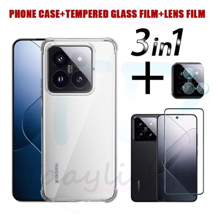 3 in 1 Xiaomi 14 Shockproof Phone Case For Redmi 13C A3 Tempered Glass Film Redmi Note 13 Lens Film Note 13 Pro