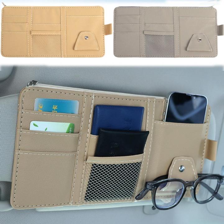 1Pc Multi-function Car Sun Visor Organizer Clip PU Leather Multi-Pocket Storage Pouch Pen Glasses Holder Auto Interior Accessories