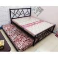 Iron Double Bed with Sliding Trundle / Day bed (Luxury Design). 