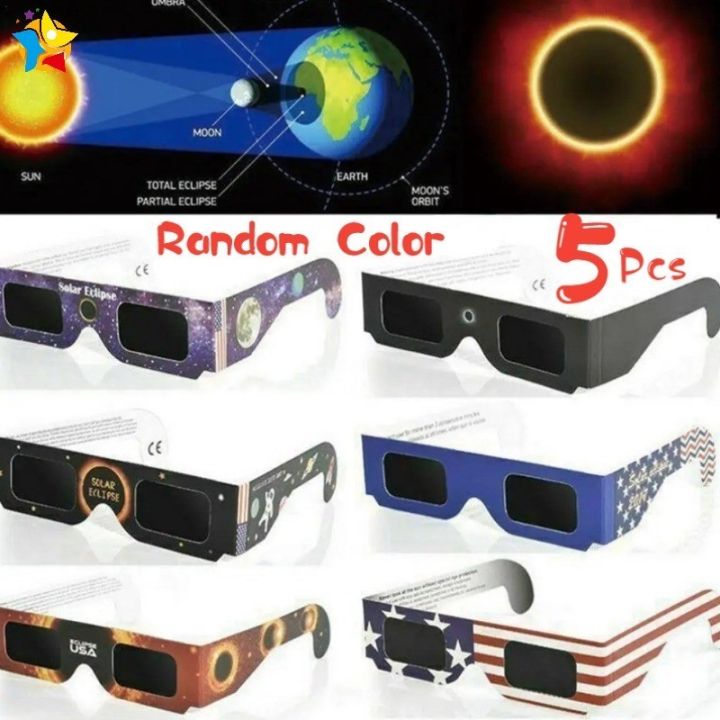 5Pcs Solar Eclipse Glasses Safety Shades Protects Eyes From Harmful Rays During Random Color 3D Outdoor Paper Eclipse Viewing Glasses