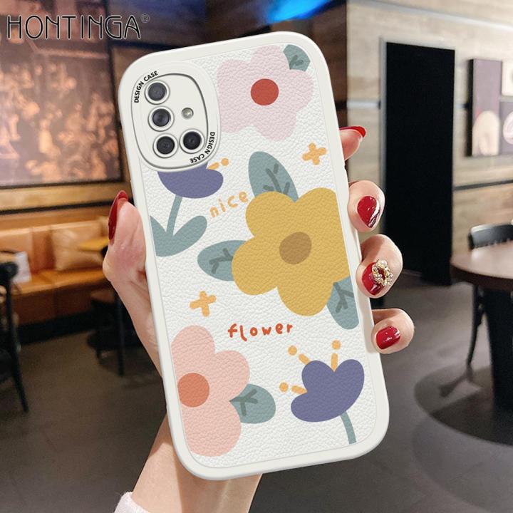 Hontinga for Samsung Galaxy A71 4G Back Cover PU Leather Beautiful Flowers Print Case Soft Silicone Edge Phone Cases