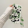 Sroof Case For 11 12 13 14 15 Pro Max Fun and cute green little panda cartoon bow Shockproof Silicone Soft Phone Case Back Cover. 