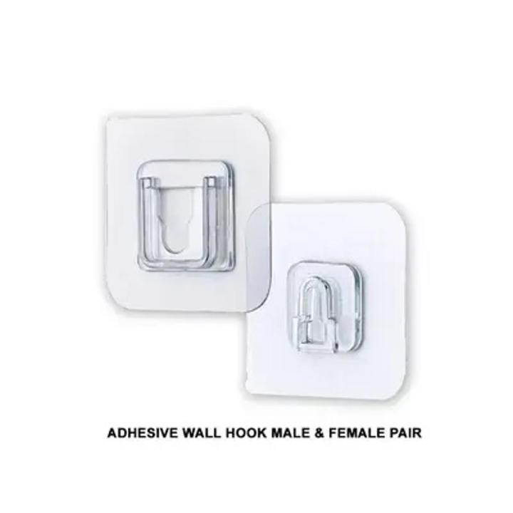 Wall Hooks Magic Transparent Sticker Self Adhesive Double Side Pack of 05 Pair (Male/Female)