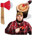 Axe Pizza Cutter with Bamboo Handle and Sharp Rotating Blade, Stainless Steel Wheel Pizza Cutter, Hammer Shaped Slice Pizza Cutter. 