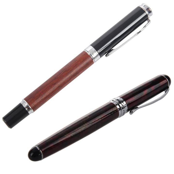 Jinhao X750 Deep Red Pen Medium Fine Nib Ink Fountain Pen Office Business & 8802 Woody Medium Nib Fountain Pen Red+Black