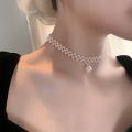 Handmade Pearl Weaving Necklace Simulated White Pendant with Chain Romantic Wedding Party Vintage Jewelry for Women and Girls. 