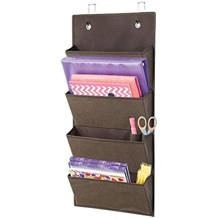 Soft%20Fabric%20Wall%20Mount/Over%20Door%20Hanging%20Storage%20Organizer%20-%204%20Large%20Cascading%20Pockets%20-%20Holds%20Office%20Supplies,%20Planners,%20File%20Folders,%20Notebooks%20-%20Textured%20Print%20-%20Gray%20-%20Image%202