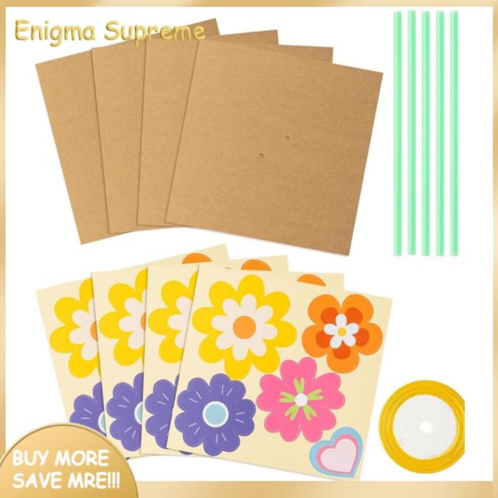 Enigma- Children Crafting Materials Diy Flower Bouquet Greeting Card Set Perfect for Mother's Day Teacher Appreciation Week 24pcs Kraft Paper Craft Kit Mother Day Craft Kit