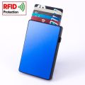 Blue Slim Men's Aluminum + Plastic RFID Card Wallet Thin Pop Up ID RFID Card Holder For Man Metal Card Case For Women Female. 
